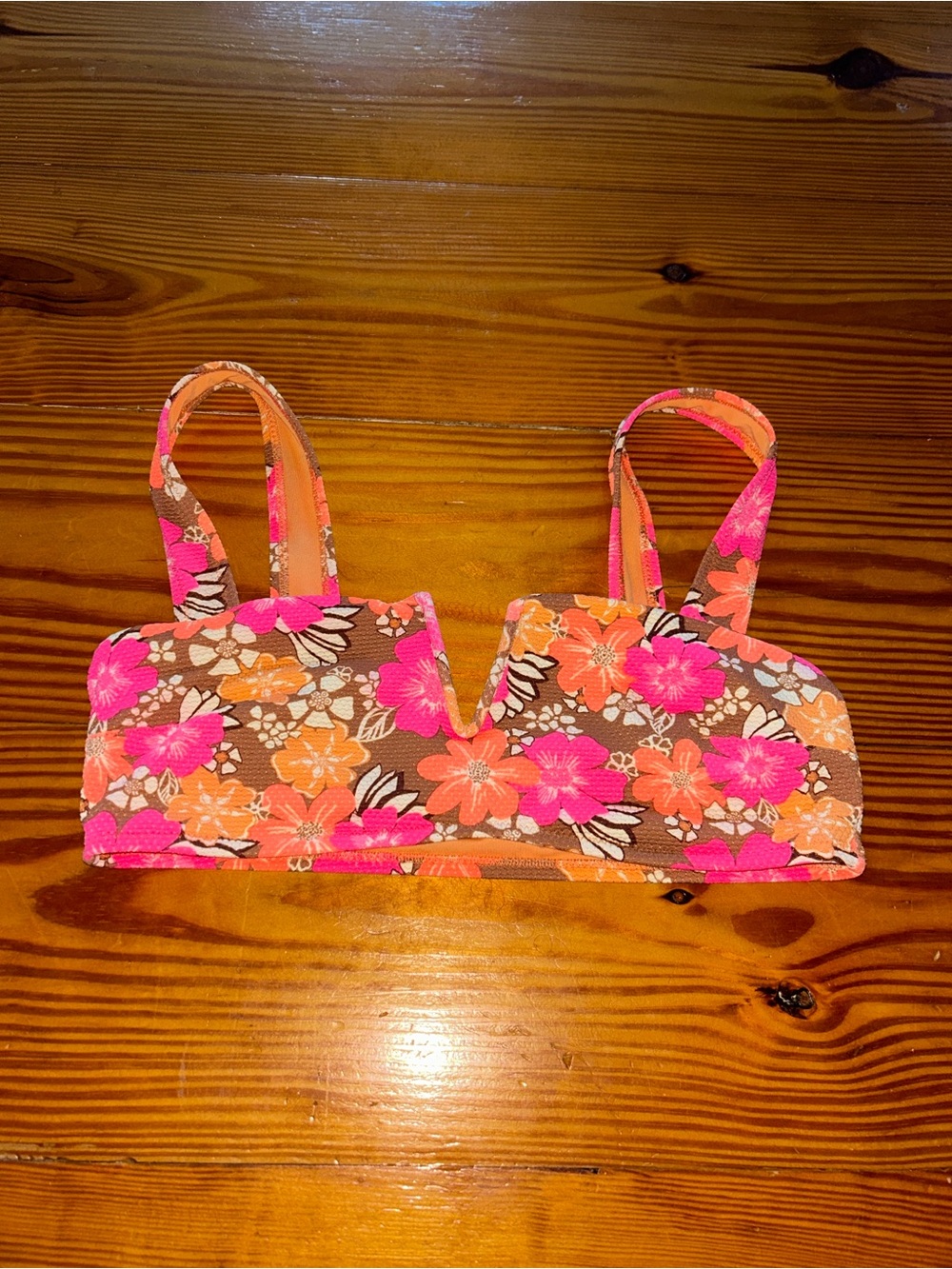 Aerie Floral Crop Bikini Top in Pink & Orange